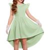 Arshiner Girls Summer Dress Tween Flutter Sleeve High Low Formal Dresses for Wedding Party with Pocket(Sage Green)