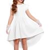 Arshiner Girls Summer Dress Tween Flutter Sleeve High Low Formal Dresses for Wedding Party with Pocket(White)