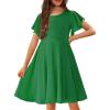 Arshiner Girl’s Summer Dresses Ruffle Short Sleeve Swing Flowy Midi Casual Sundress with Pockets(A Green)