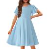 Arshiner Girl’s Summer Dresses Ruffle Short Sleeve Swing Flowy Midi Casual Sundress with Pockets(A Light Blue)
