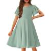 Arshiner Girl’s Summer Dresses Ruffle Short Sleeve Swing Flowy Midi Casual Sundress with Pockets(A Light Green)