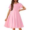 Arshiner Girl’s Summer Dresses Ruffle Short Sleeve Swing Flowy Midi Casual Sundress with Pockets(A Pink)