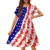 Arshiner Girl’s Summer Dresses Ruffle Short Sleeve Swing Flowy Midi Casual Sundress with Pockets(Flag Star)