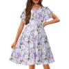 Arshiner Girl’s Summer Dresses Ruffle Short Sleeve Swing Flowy Midi Casual Sundress with Pockets(Floral Lilac)