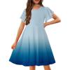 Arshiner Girl’s Summer Dresses Ruffle Short Sleeve Swing Flowy Midi Casual Sundress with Pockets(Gradient Blue)