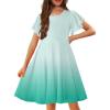 Arshiner Girl’s Summer Dresses Ruffle Short Sleeve Swing Flowy Midi Casual Sundress with Pockets(Gradient Green)
