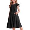 Arshiner Girl’s Summer Dresses Ruffle Sleeve Tiered Swing Midi Casual Sundress with Pockets(Black)
