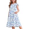 Arshiner Girl’s Summer Dresses Ruffle Sleeve Tiered Swing Midi Casual Sundress with Pockets(Blue Floral)