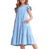 Arshiner Girl’s Summer Dresses Ruffle Sleeve Tiered Swing Midi Casual Sundress with Pockets(Light Blue)