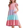 Arshiner Girl’s Summer Dresses Ruffle Sleeve Tiered Swing Midi Casual Sundress with Pockets(Pink & Purple & Blue)
