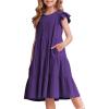 Arshiner Girl’s Summer Dresses Ruffle Sleeve Tiered Swing Midi Casual Sundress with Pockets(Purple)
