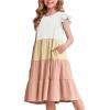 Arshiner Girl’s Summer Dresses Ruffle Sleeve Tiered Swing Midi Casual Sundress with Pockets(White & Pink)