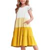 Arshiner Girl’s Summer Dresses Ruffle Sleeve Tiered Swing Midi Casual Sundress with Pockets(White & Yellow)