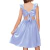 Arshiner Girls Summer Dresses Square Neck Ruffle Sleeve Tie Back A-Line Swing Casual Midi Dress with Pockets(Blue Stripes)