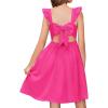 Arshiner Girls Summer Dresses Square Neck Ruffle Sleeve Tie Back A-Line Swing Casual Midi Dress with Pockets(Hot Pink)