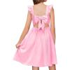 Arshiner Girls Summer Dresses Square Neck Ruffle Sleeve Tie Back A-Line Swing Casual Midi Dress with Pockets(Misty Pink)