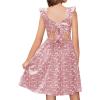 Arshiner Girls Summer Dresses Square Neck Ruffle Sleeve Tie Back A-Line Swing Casual Midi Dress with Pockets(Pink Floral)