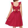 Arshiner Girls Summer Dresses Square Neck Ruffle Sleeve Tie Back A-Line Swing Casual Midi Dress with Pockets(Red)