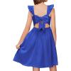 Arshiner Girls Summer Dresses Square Neck Ruffle Sleeve Tie Back A-Line Swing Casual Midi Dress with Pockets(Royal Blue)