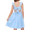 Arshiner Girls Summer Dresses Square Neck Ruffle Sleeve Tie Back A-Line Swing Casual Midi Dress with Pockets(Sky Blue)