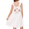 Arshiner Girls Summer Dresses Square Neck Ruffle Sleeve Tie Back A-Line Swing Casual Midi Dress with Pockets(White)