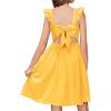 Arshiner Girls Summer Dresses Square Neck Ruffle Sleeve Tie Back A-Line Swing Casual Midi Dress with Pockets(Yellow)