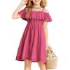 Arshiner Girls Summer Floral Ruffle Sundress Cold Shoulder Casual Holiday Dresses(Hot Pink)
