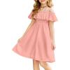 Arshiner Girls Summer Floral Ruffle Sundress Cold Shoulder Casual Holiday Dresses(Light Pink)