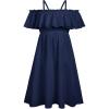 Arshiner Girls Summer Floral Ruffle Sundress Cold Shoulder Casual Holiday Dresses(Navy Blue)
