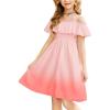 Arshiner Girls Summer Floral Ruffle Sundress Cold Shoulder Casual Holiday Dresses(Pink Gradient)
