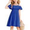 Arshiner Girls Summer Floral Ruffle Sundress Cold Shoulder Casual Holiday Dresses(Sky Blue)