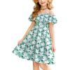 Arshiner Girls Summer Floral Ruffle Sundress Cold Shoulder Casual Holiday Dresses(Teal Green Floral)