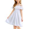 Arshiner Girls Summer Floral Ruffle Sundress Cold Shoulder Casual Holiday Dresses(White)
