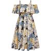 Arshiner Girls Summer Floral Ruffle Sundress Cold Shoulder Casual Holiday Dresses(Yellow & Blue Floral)