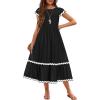 Arshiner Girls Summer Maxi Dresses Short Sleeve Casual Flowy Tiered Dress with Pockets for 4-14 Years(Black)