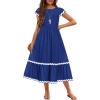 Arshiner Girls Summer Maxi Dresses Short Sleeve Casual Flowy Tiered Dress with Pockets for 4-14 Years(Blue)