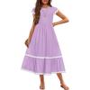 Arshiner Girls Summer Maxi Dresses Short Sleeve Casual Flowy Tiered Dress with Pockets for 4-14 Years(Lavender)