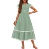 Arshiner Girls Summer Maxi Dresses Short Sleeve Casual Flowy Tiered Dress with Pockets for 4-14 Years(Light Green)
