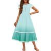 Arshiner Girls Summer Maxi Dresses Short Sleeve Casual Flowy Tiered Dress with Pockets for 4-14 Years(Light Green Gradient)