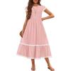 Arshiner Girls Summer Maxi Dresses Short Sleeve Casual Flowy Tiered Dress with Pockets for 4-14 Years(Light Pink)