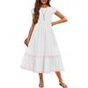 Arshiner Girls Summer Maxi Dresses Short Sleeve Casual Flowy Tiered Dress with Pockets for 4-14 Years(White)