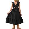 Arshiner Girls Summer Tie Back Dress Tween Boho Casual Square Neck Flutter Sleeve Maxi Dresses with Pockets(Black)