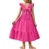 Arshiner Girls Summer Tie Back Dress Tween Boho Casual Square Neck Flutter Sleeve Maxi Dresses with Pockets(Hot Pink)