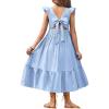 Arshiner Girls Summer Tie Back Dress Tween Boho Casual Square Neck Flutter Sleeve Maxi Dresses with Pockets(Light Blue)