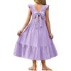 Arshiner Girls Summer Tie Back Dress Tween Boho Casual Square Neck Flutter Sleeve Maxi Dresses with Pockets(Purple)