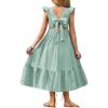 Arshiner Girls Summer Tie Back Dress Tween Boho Casual Square Neck Flutter Sleeve Maxi Dresses with Pockets(Sage Green)