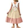 Arshiner Girls Summer Tie Back Dress Tween Boho Casual Square Neck Flutter Sleeve Maxi Dresses with Pockets(White Color Block)