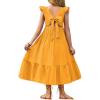 Arshiner Girls Summer Tie Back Dress Tween Boho Casual Square Neck Flutter Sleeve Maxi Dresses with Pockets(Yellow)
