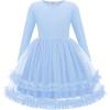 Arshiner Girls Tutu Dresses Toddler Fall Winter Long Sleeve Fluffy Tulle Party Dress for Kids 3-8Y(Blue)