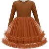 Arshiner Girls Tutu Dresses Toddler Fall Winter Long Sleeve Fluffy Tulle Party Dress for Kids 3-8Y(Brown)